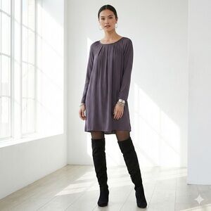 Elie Tahari purple gray silk long sleeve trapeze dress - Medium